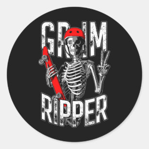 Pegatina Redonda Patinador Zombie de Halloween Grim Ripper