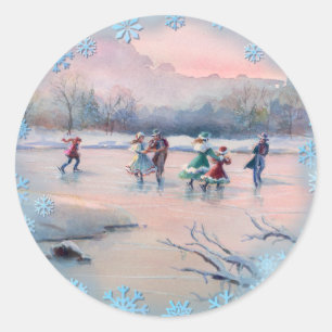 PEGATINA REDONDA PATINAJE DE HIELO Y SNOWFLAKES DE SHARON SHARPE