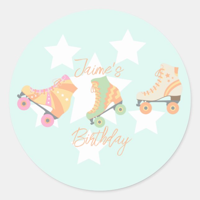 Pegatina Redonda Patinaje en Rollerball Birthday Pastel Stars (Anverso)