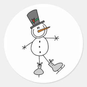 Pegatina Redonda Patinaje helado de Snowman