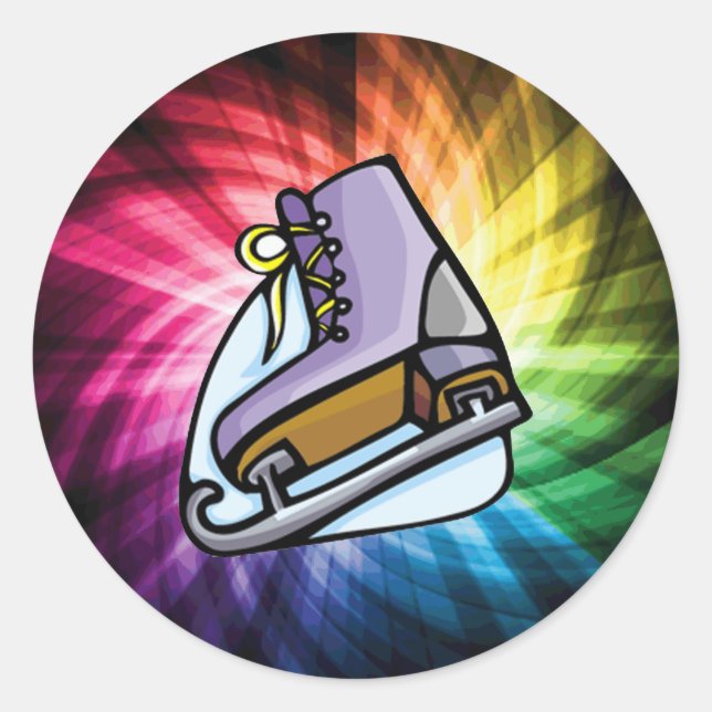 Pegatina Redonda Patinaje Hielo Colorido (Anverso)