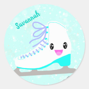 Pegatina Redonda Patinaje Ice Personalizado Patinaje Artístico Azul