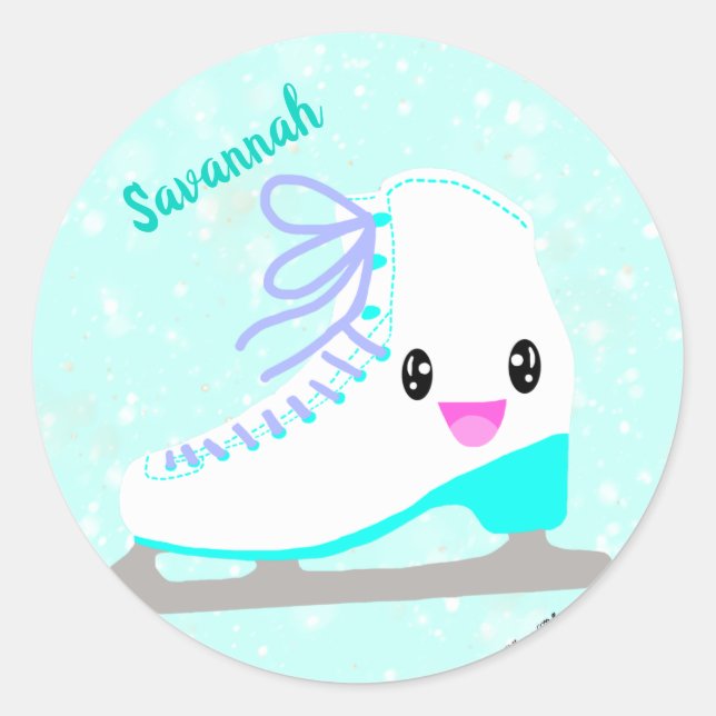 Pegatina Redonda Patinaje Ice Personalizado Patinaje Artístico Azul (Anverso)