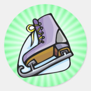 Pegatina Redonda Patinaje Neon Green Ice Skate.