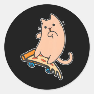 Pegatina Redonda Patinaje para gato y patineta Pizza Pepperoni