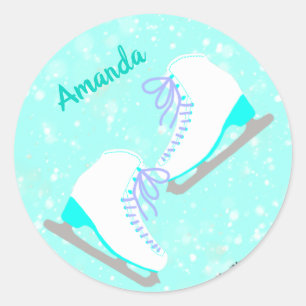 Pegatina Redonda patinaje sobre hielo azul kawaii personalizado