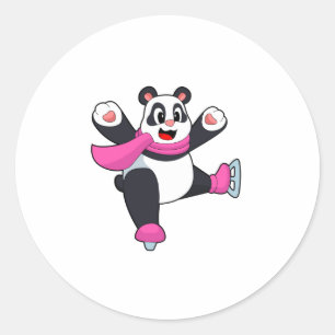 Pegatina Redonda Patinaje sobre hielo de Panda Patines de hielo
