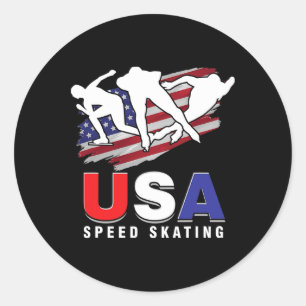 Pegatina Redonda Patinaje sobre hielo en Estados Unidos Patinadores