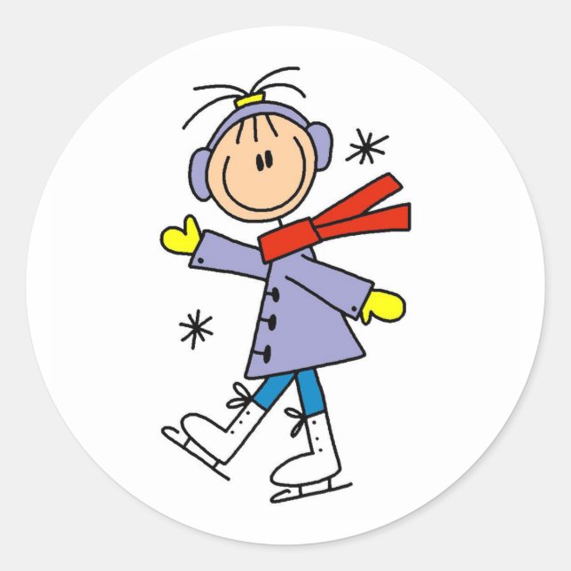 Pegatina Redonda Patinaje sobre hielo en invierno (Anverso)