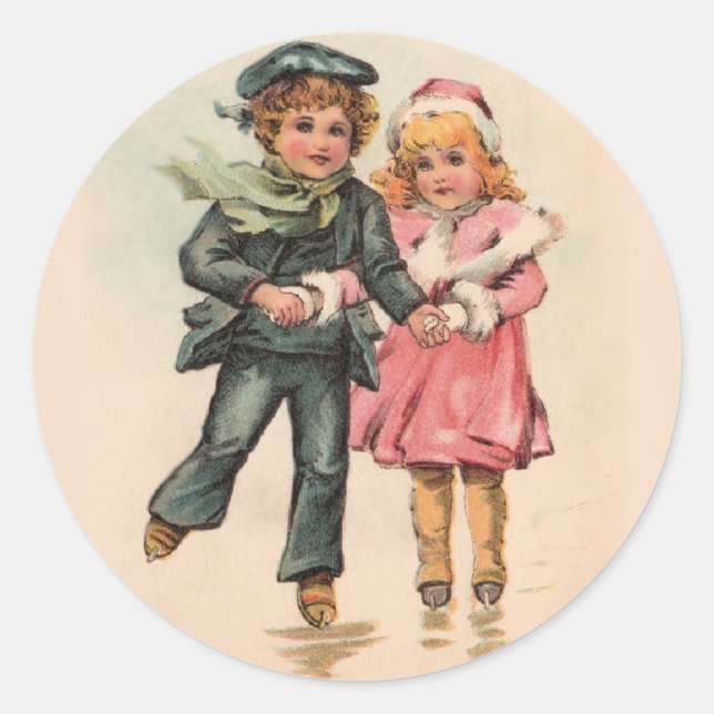 Pegatina Redonda Patinaje sobre navidades (Anverso)