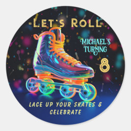 Pegatina Redonda Patinaje sobre ruedas, Turno de 8
