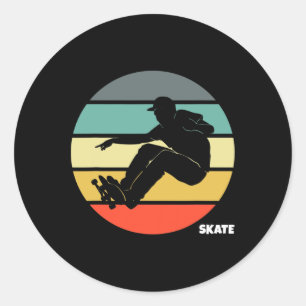 Pegatina Redonda Patinar monopatín retro vintage patinador monopatí