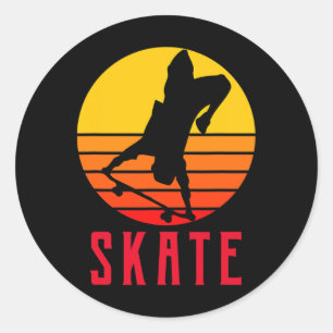 Pegatina Redonda Patinar Retro Vintage Skateboarder Patinaje