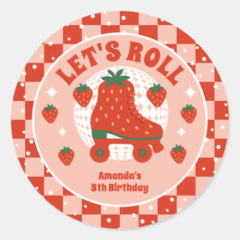 Pegatina Redonda Patines de fresa | Cumpleaños del Patinaje Retro R