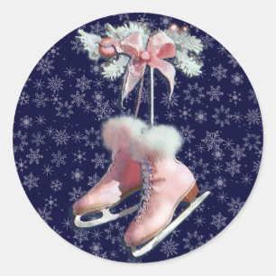 Pegatina Redonda PATINES de HIELO en ROSA de SHARON SHARPE