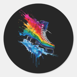 Pegatina Redonda patines de hielo hockey sobre hielo