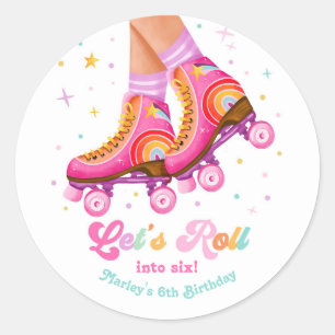 Pegatina Redonda Patines de ruedas Cumpleaños de niña que ama patin