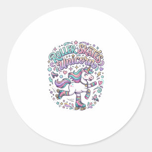 Pegatina Redonda Patines Unicornio Unicornio Estilo Retro Gráfico