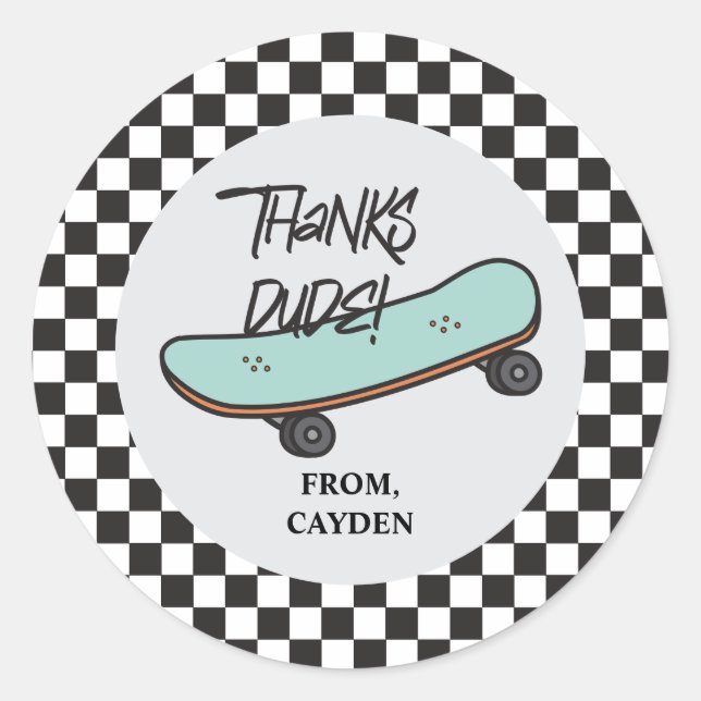 Pegatina Redonda Patineta de patinaje Vamos a patearlo cumpleaños g (Anverso)