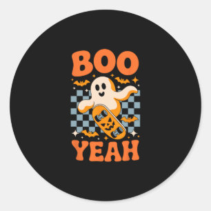 Pegatina Redonda Patineta fantasma divertido Boo Yeah Halloween Ska