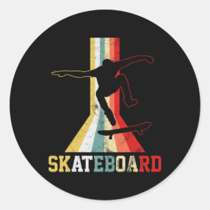 Pegatina Redonda Patineta Retro Patinador De Monopatín Patinaje En
