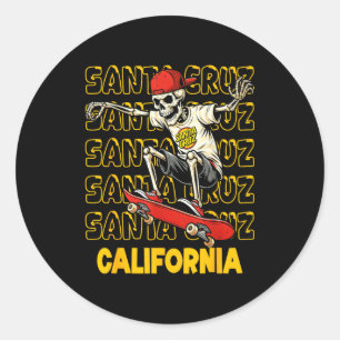 Pegatina Redonda Patineta skeleton vintage santa cruz california