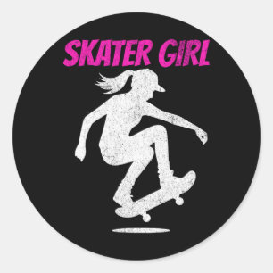 Pegatina Redonda Patino Como Una Chica Patineta Patinando Patineta