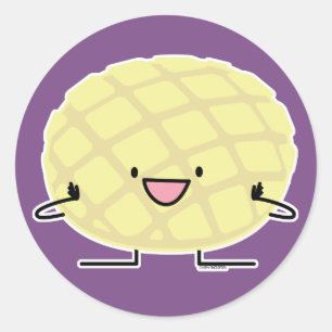 Pegatina Redonda Patisserie dulce del pan del concha japonés de la