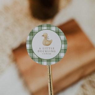 Pegatina Redonda Patito   Clásico Gingham Neutro