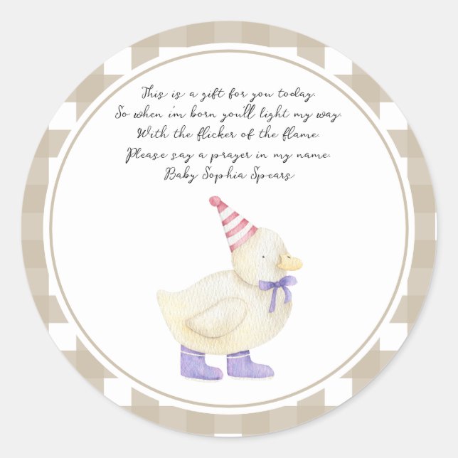 Pegatina Redonda Patito - Vela de Oración (Anverso)