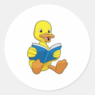 Pegatina Redonda Pato al leer con libro