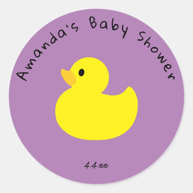Pegatina Redonda Pato amarillo - Baby Shower (Anverso)