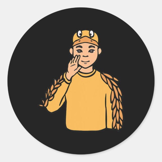 Pegatina Redonda Pato Animal ASL Gesto Mano Sordo Pérdida de Audici (Anverso)