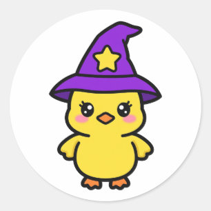Pegatina Redonda Pato Bruja Lindo Halloween