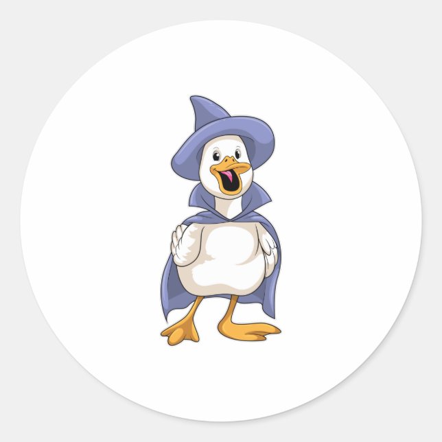 Pegatina Redonda Pato como bruja con Gorra (Anverso)