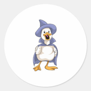Pegatina Redonda Pato como bruja con sombrero