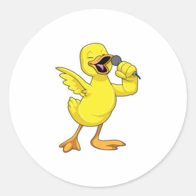 Pegatina Redonda Pato como cantante con micrófono (Anverso)