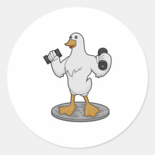 Pegatina Redonda Pato como culturista con campanas de púas