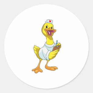 Pegatina Redonda Pato como enfermera con corazón