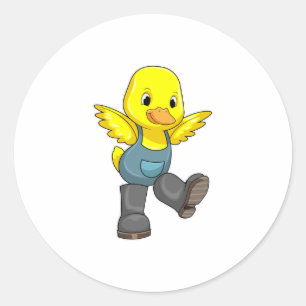 Pegatina Redonda Pato como granjero con botas