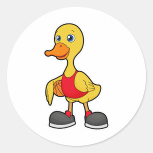 Pegatina Redonda Pato como jugador de baloncesto con baloncesto