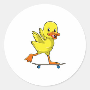 Pegatina Redonda Pato como patinador con patineta
