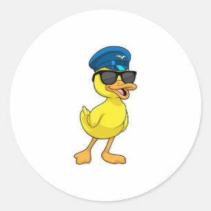 Pegatina Redonda Pato como piloto con gorra piloto