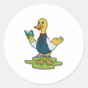 Pegatina Redonda Pato como profesor con libro