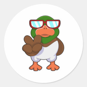 Pegatina Redonda Pato con gafas de sol