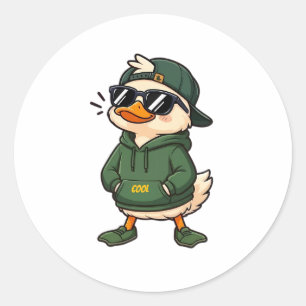 Pegatina Redonda Pato Cool con Sudadera
