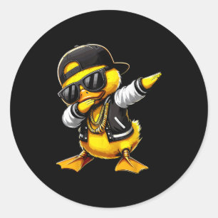 Pegatina Redonda Pato Dabbing Funny Pato De Goma Con Sombrillas