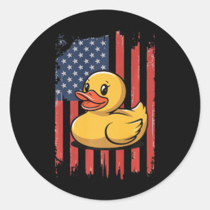 Pegatina Redonda Pato De Caucho Bandera Estadounidense Día De Indep