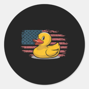 Pegatina Redonda Pato De Caucho Bandera Estadounidense Día De Indep