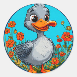 Pegatina Redonda Pato de dibujos animados adorable